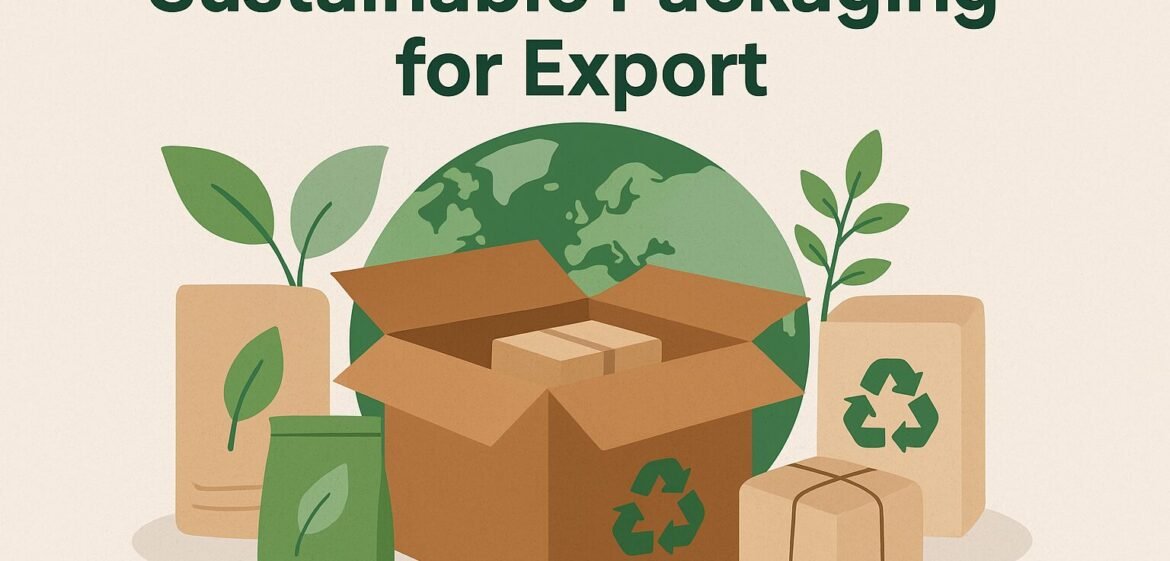 Eco-friendly export packaging with box, leaves, and globe